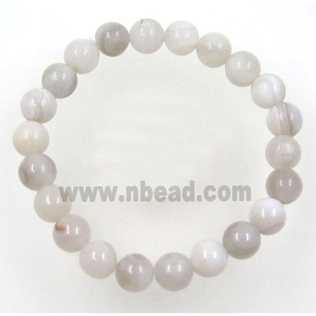 white crazy agate bead bracelet, round, stretchy