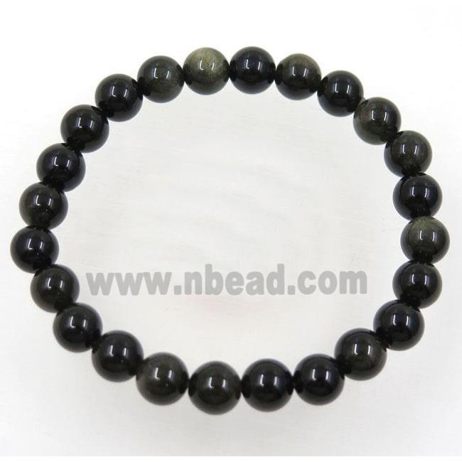 Mahogany Obsidian Beads bracelet, round, stretchy