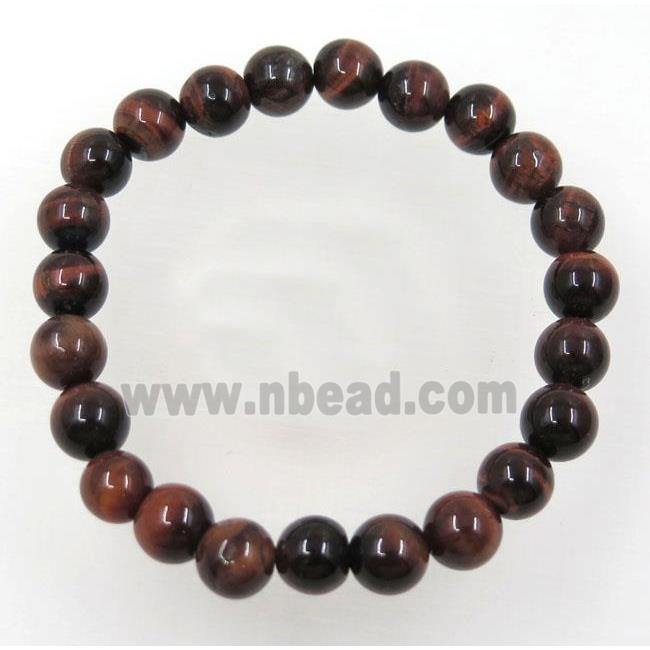 Red Tiger Eye stone bead bracelet, round, stretchy