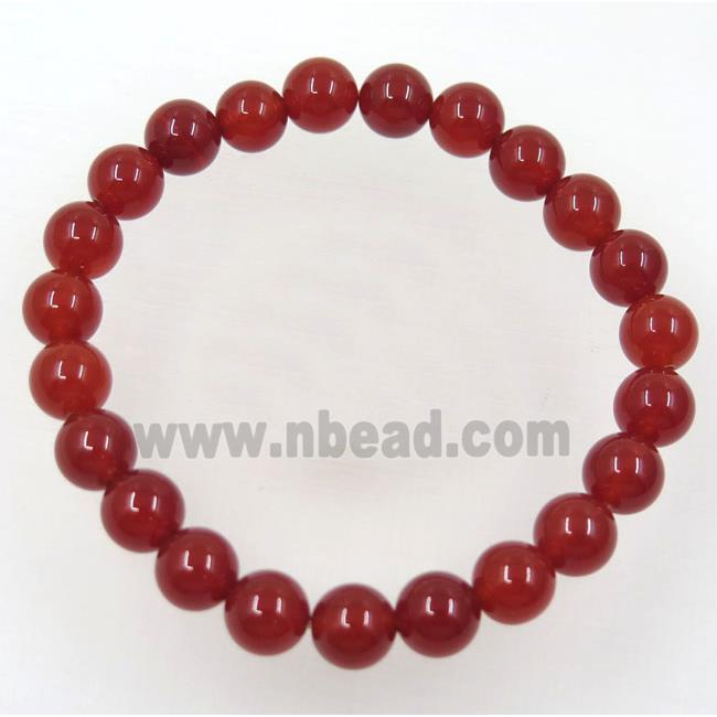 Ruby Agate bead bracelet, round, stretchy
