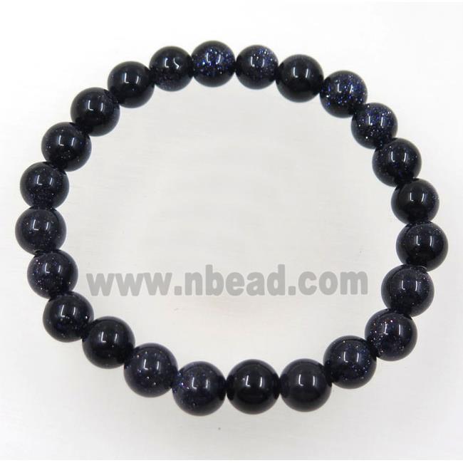 blue SandStone bead bracelet, round, stretchy