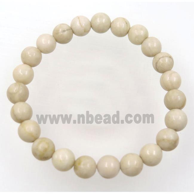 white Chinese Reiver Jasper beads bracelet, round, stretchy