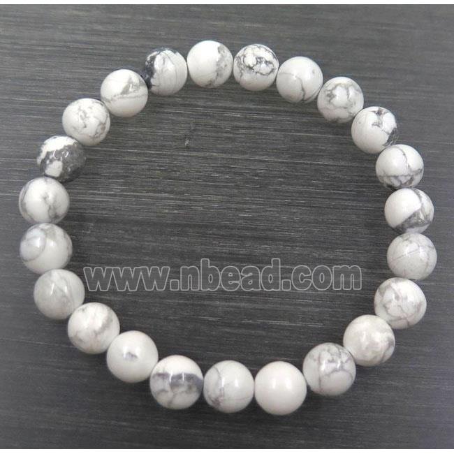 white howlite turquoise bead bracelet, round, stretchy