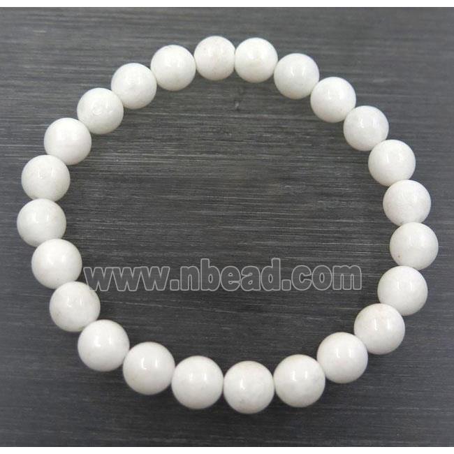 white porcelain bead bracelet, round, stretchy