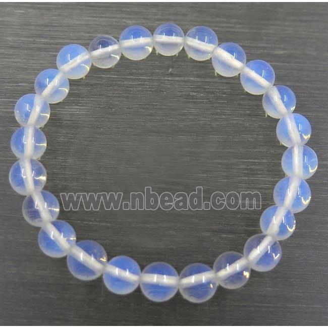 white opalite beads bracelet, round, stretchy