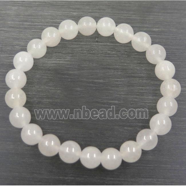 white jade beads bracelet, round, stretchy