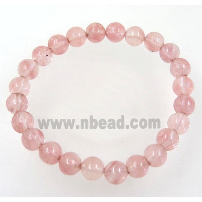 pink cherry quartz bead bracelet, round, stretchy