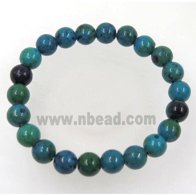 Azurite bead bracelet, round, stretchy, dye