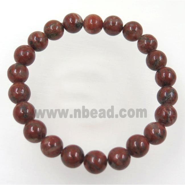red sesame jasper beads bracelet, round, stretchy