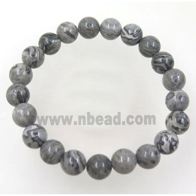 gray Map Jasper bead bracelet, stretchy