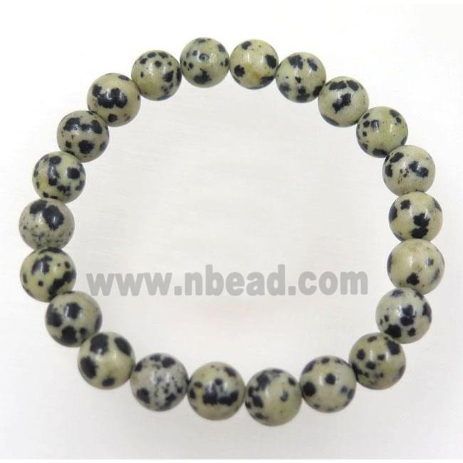black spotted dalmatian jasper bead bracelet, stretchy