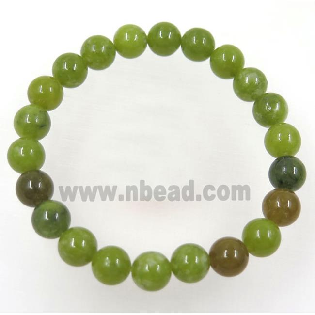 Korean Lemon Jade beads bracelet, olive, stretchy