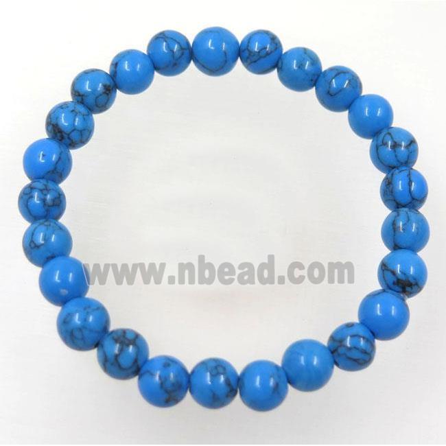 blue Howlite turquoise stretchy bracelet, round, dye
