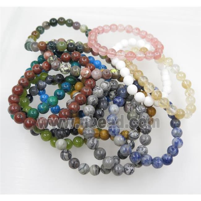 mixed gemstone bead bracelet, round, stretchy