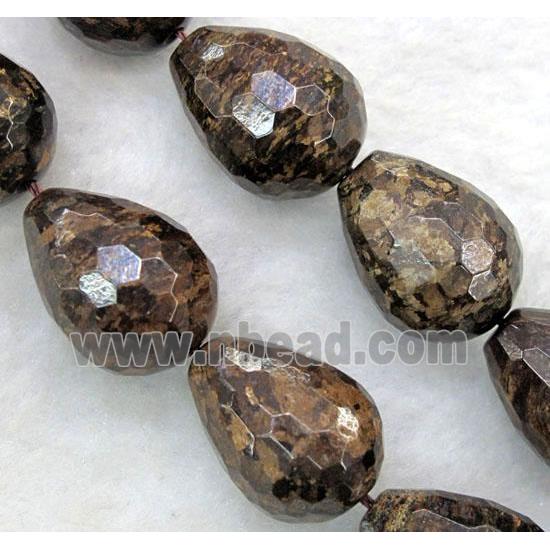 Bronzite Stone Bead, faceted 3D-teardrop