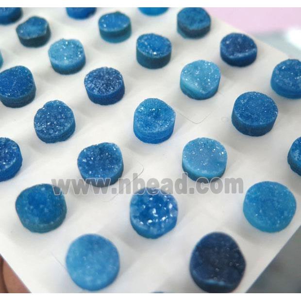 blue druzy quartz cabochon, flat round