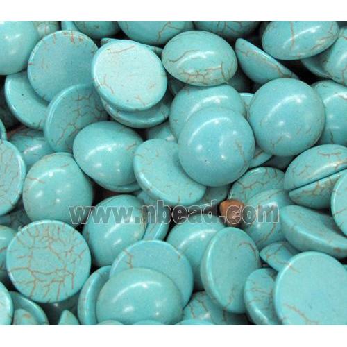 round synthetical turquoise cabochon, flat-back, green