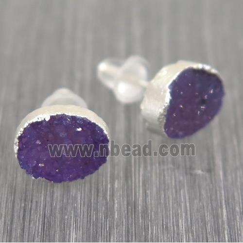 Druzy agate earring studs, 925 silver plated