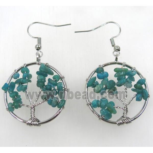 tree of life earring with green amazonite chip beads
