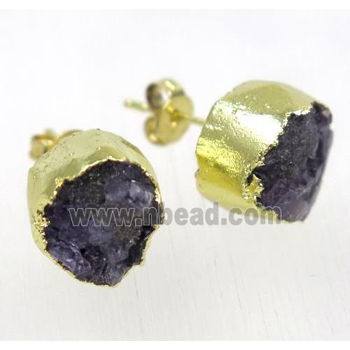 Amethyst druzy studs earring, gold plated