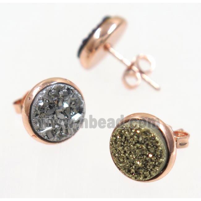 druzy agate earring studs, mix color, rose gold