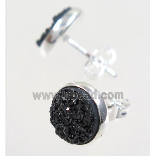black druzy agate earring studs, silver plated