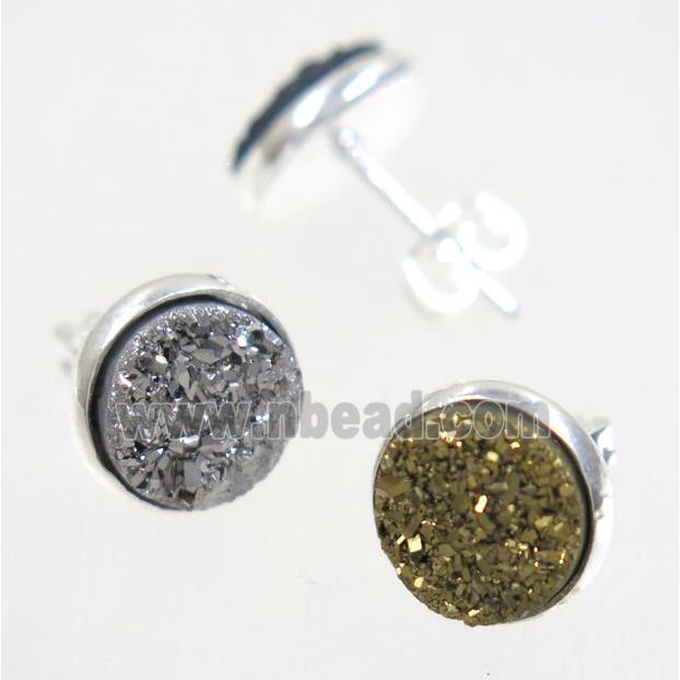 mix druzy agate earring studs, silver plated
