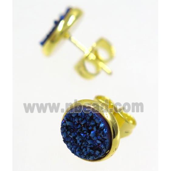 black druzy agate earring studs, gold plated