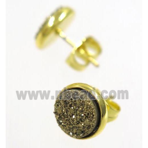 golden druzy agate earring studs, gold plated