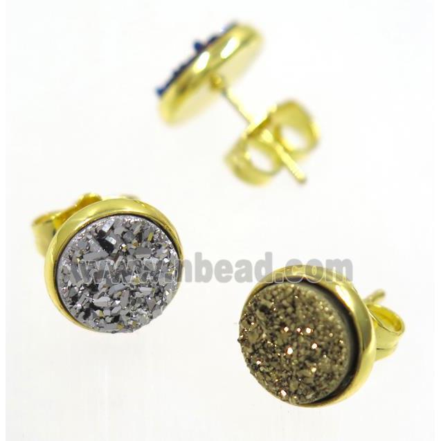 druzy agate earring studs, mix color, gold plated
