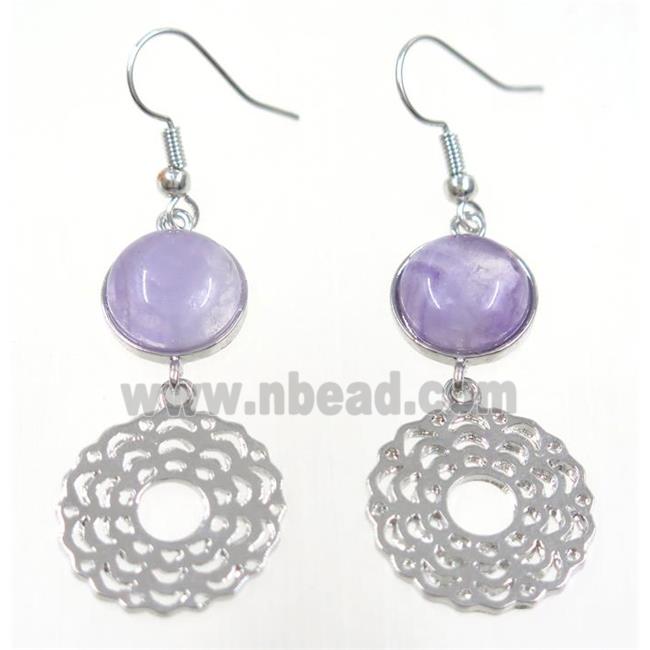lt.purple amethyst earring, platinum plated