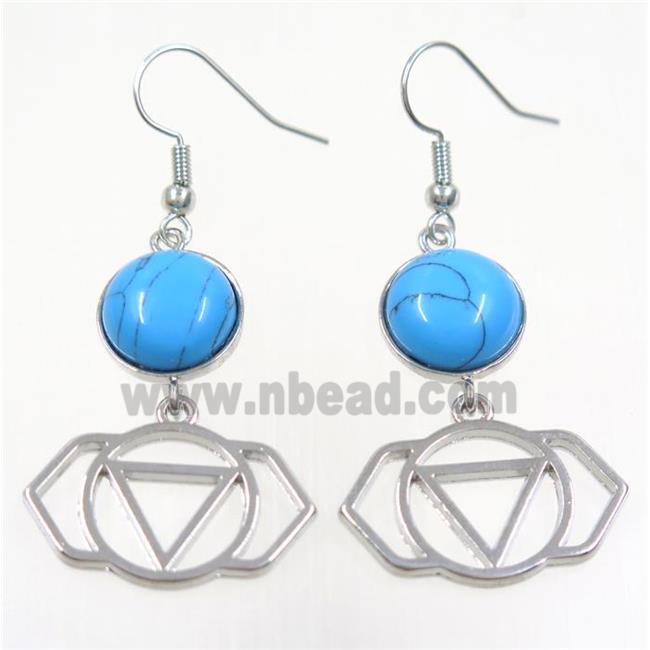 blue turquoise earring, platinum plated