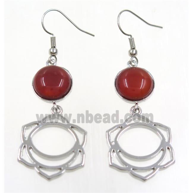 red carnelian agate earring, platinum plated