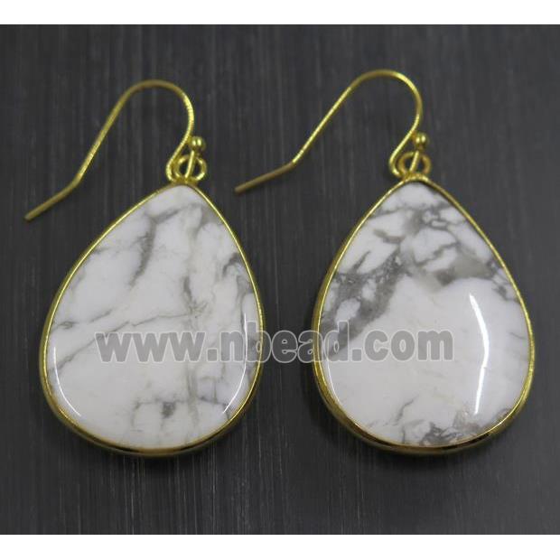 white Turquoise howlite Earring, teardrop, gold plated