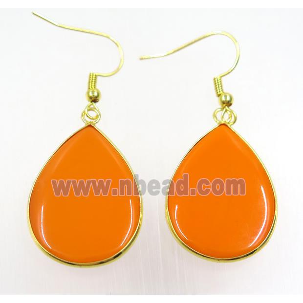 orange glass Earring, teardrop, gold plated