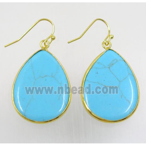 blue Turquoise Earring, teardrop, gold plated