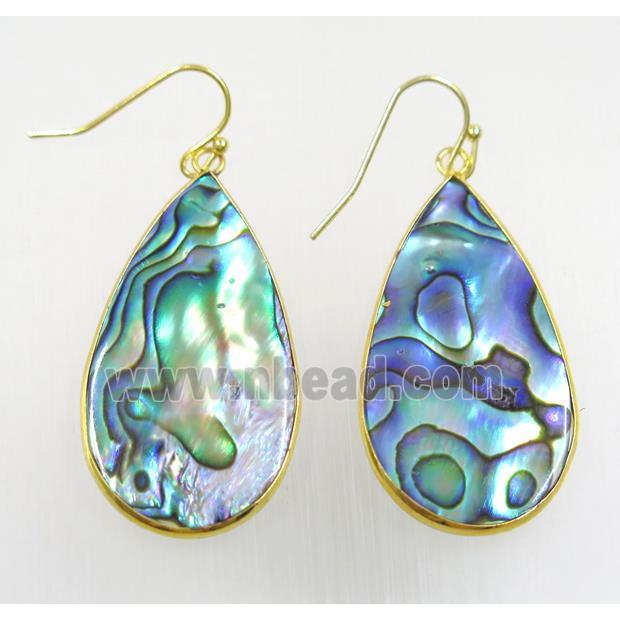 Abalone Shell Earring, teardrop, gold plated
