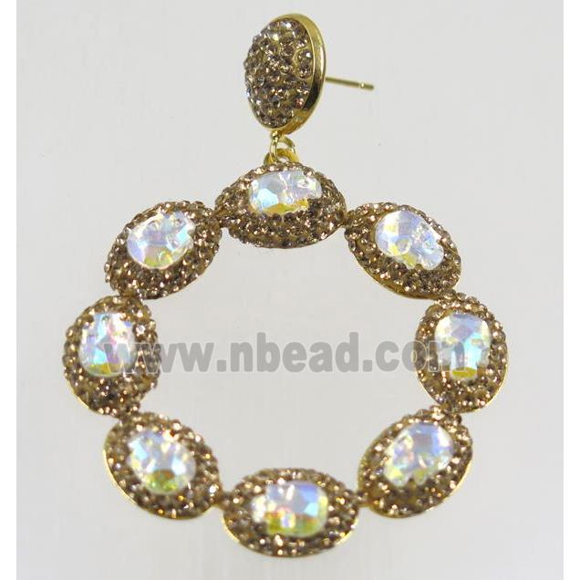 crystal glass earring paved yellow rhinestone
