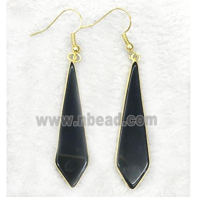black glass earring hook, gold plated