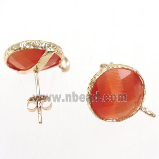red Chinese Crystal Glass earring studs