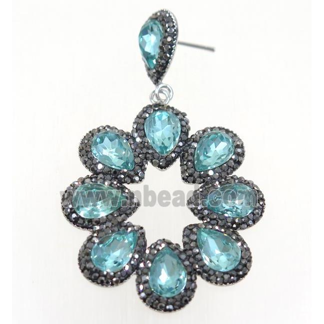 peacock green Chinese Crystal Glass Earring pave rhinestone