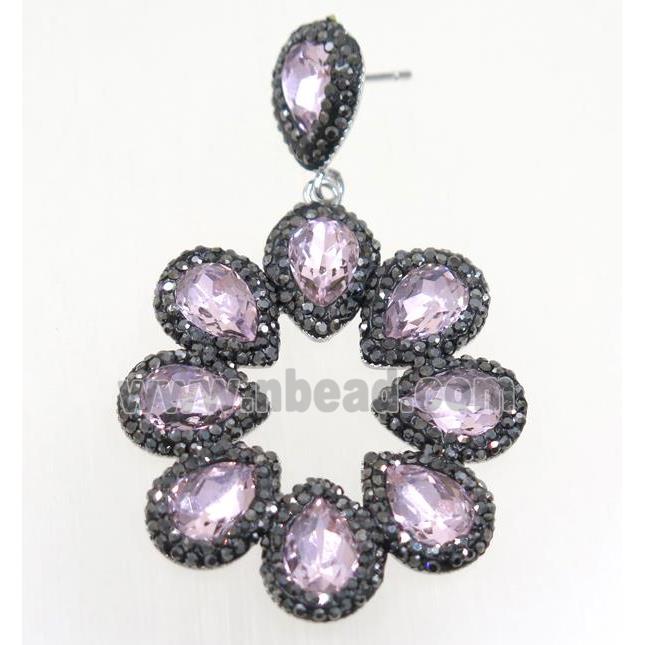 lt.pink Chinese Crystal Glass Earring pave rhinestone