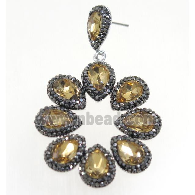 gold Chinese Crystal Glass Earring pave rhinestone