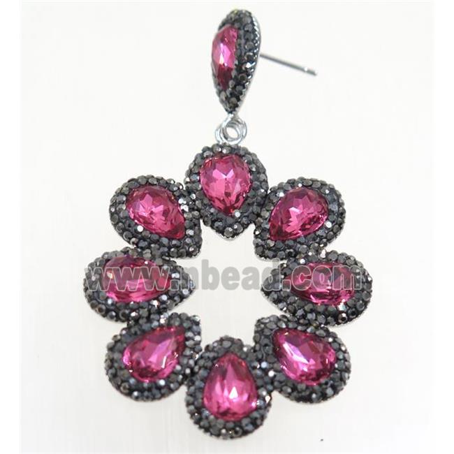 hotpink Chinese Crystal Glass Earring pave rhinestone