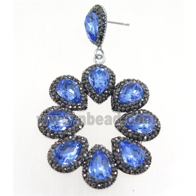 blue Chinese Crystal Glass Earring pave rhinestone