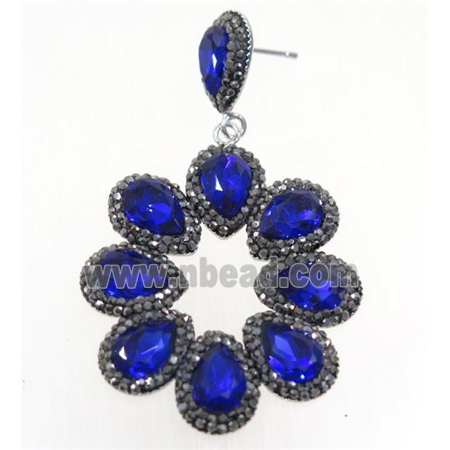 royal blue Chinese Crystal Glass Earring pave rhinestone