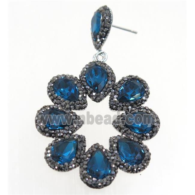 peacockblue Chinese Crystal Glass Earring pave rhinestone