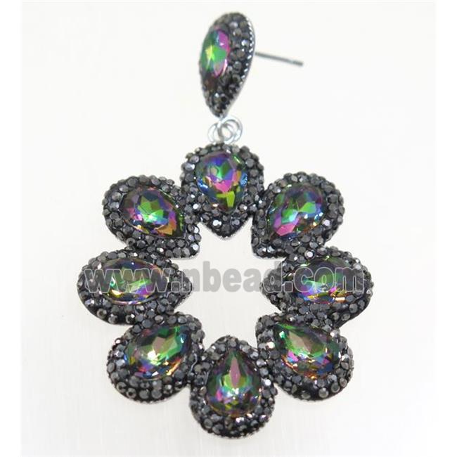 multicolor Chinese Crystal Glass Earring pave rhinestone