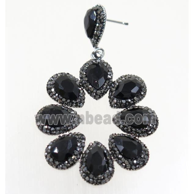 black Chinese Crystal Glass Earring pave rhinestone