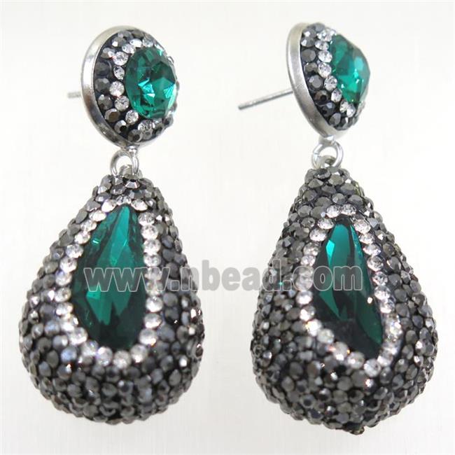 green Chinese Crystal Glass Earring pave rhinestone